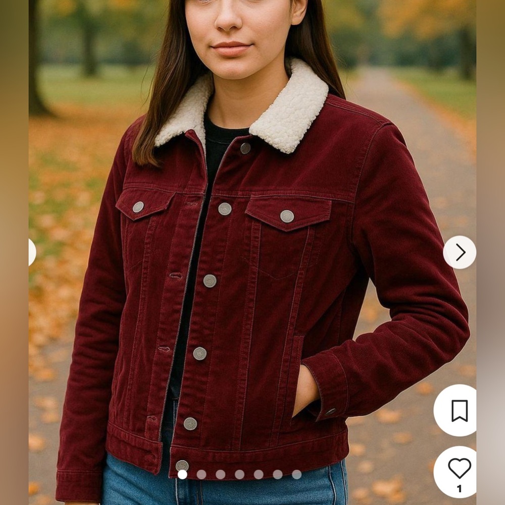 Forever 21 Burgundy Corduroy Jacket with White Sherpa